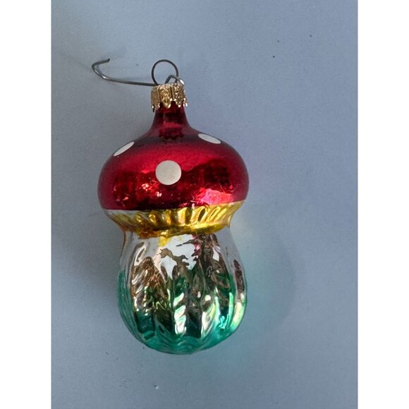Vintage Blown Glass Red & Green Polka Dot Classic Mushroom Ornament 3" Columbia - Picture 4 of 7